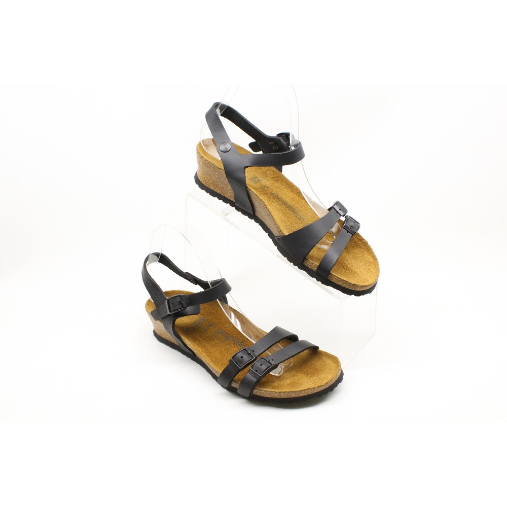 Papillio by Birkenstock Lana Black Leather Wedge Sandals Women 39 L8 M6